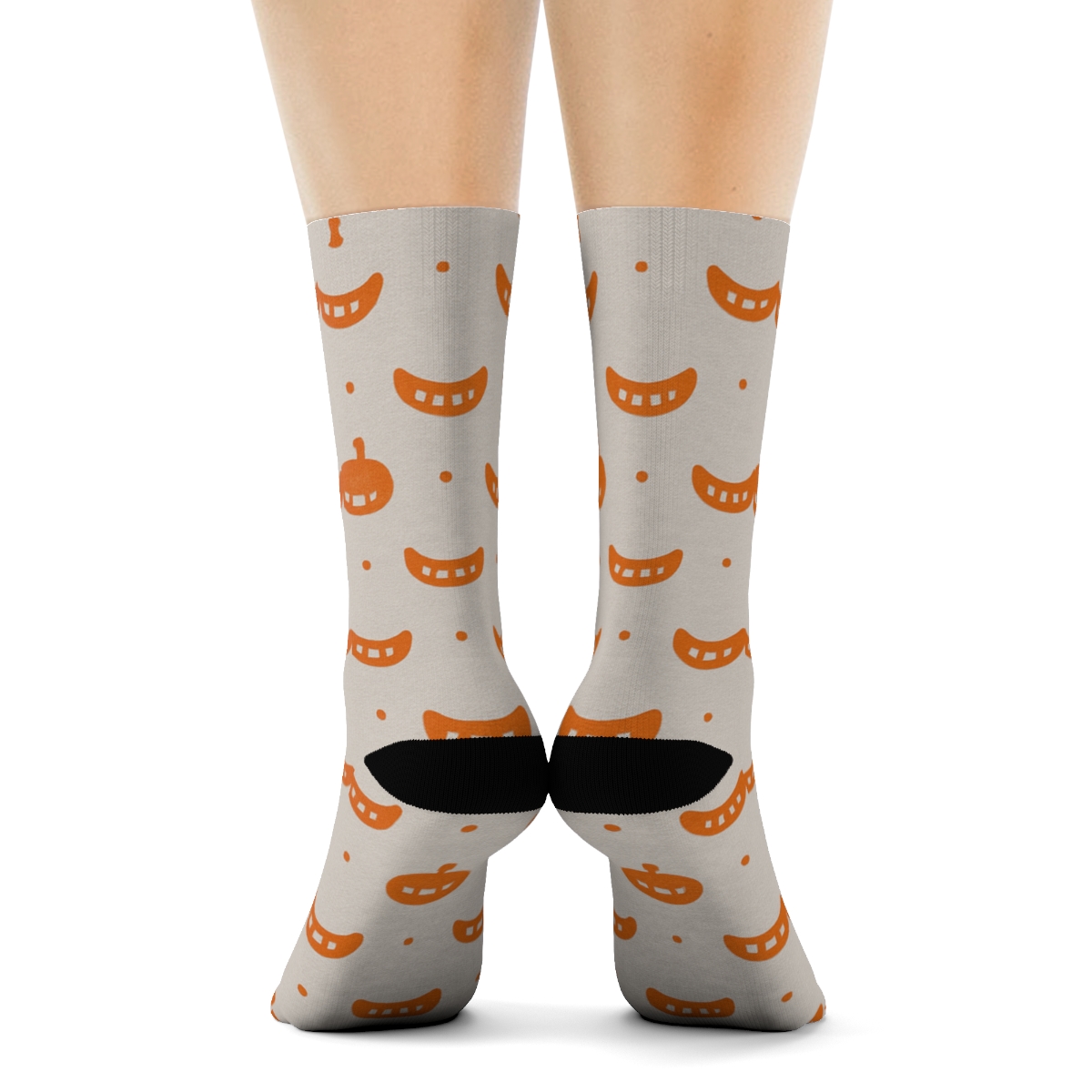 Carved Pumpkin Smile Micro Pattern On Proper Neutral Background unique graphic crew socks
