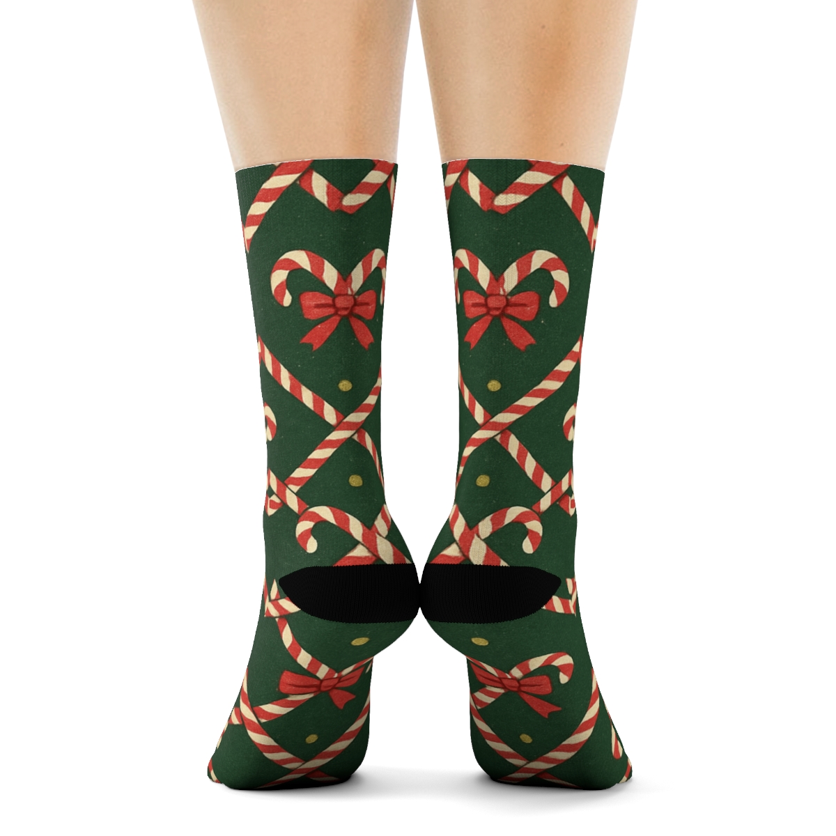 Candy Canes Lattice On Deep Green Poster Ground unique graphic crew socks