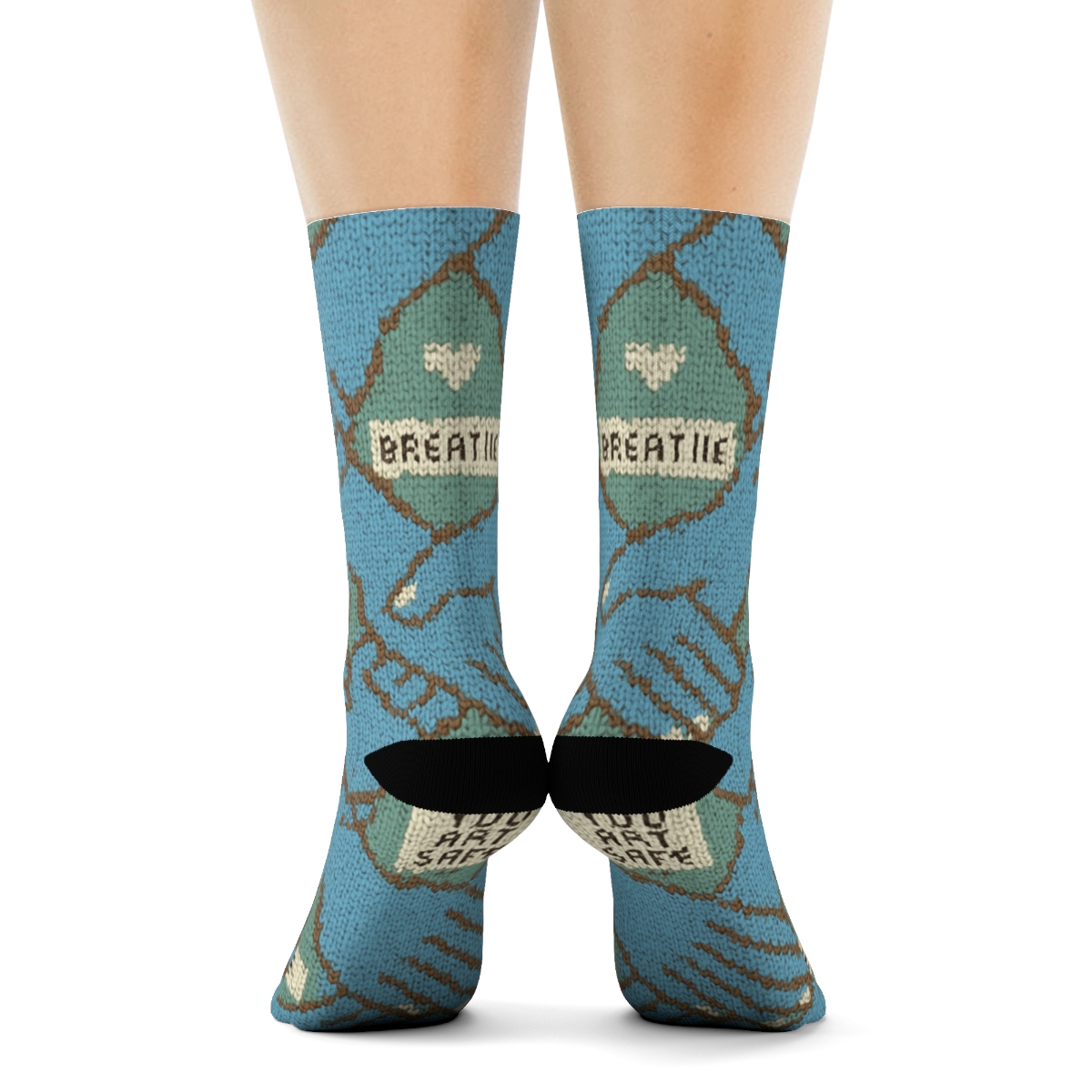 Knitted Counselor Handhold Lattice On Soft Green unique graphic crew socksKnitted Counselor Handhold Lattice on Soft Green Crew Socks - Image 4