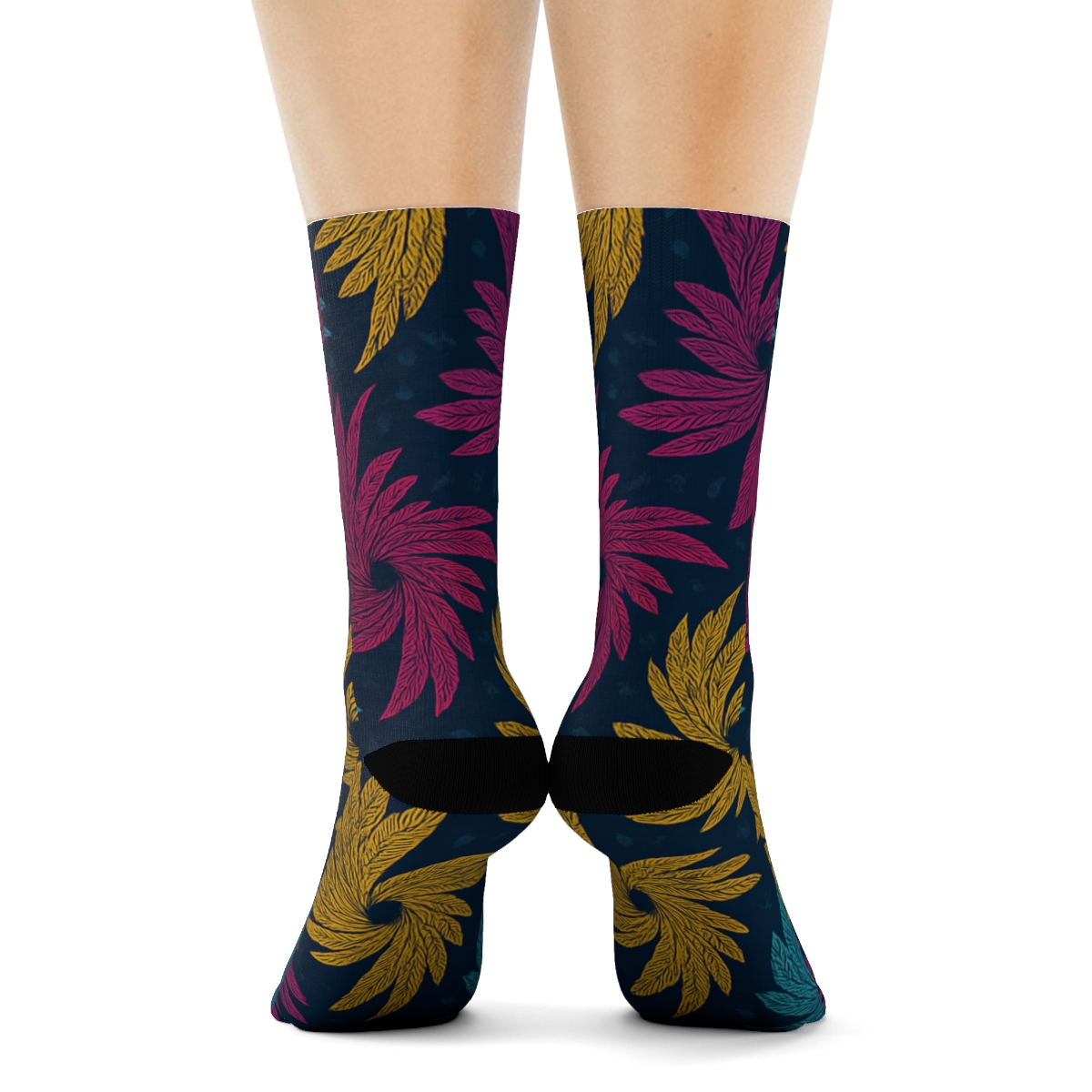 Hummingbird Wing Spiral Tiles On Midnight Blue unique graphic crew socks