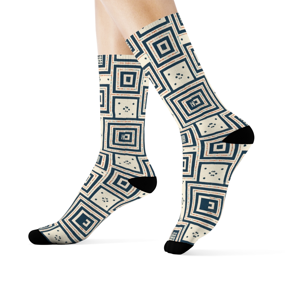 Navy And Ivory Nested Progressive Checks With Concentric Square Insets personalized crew socks