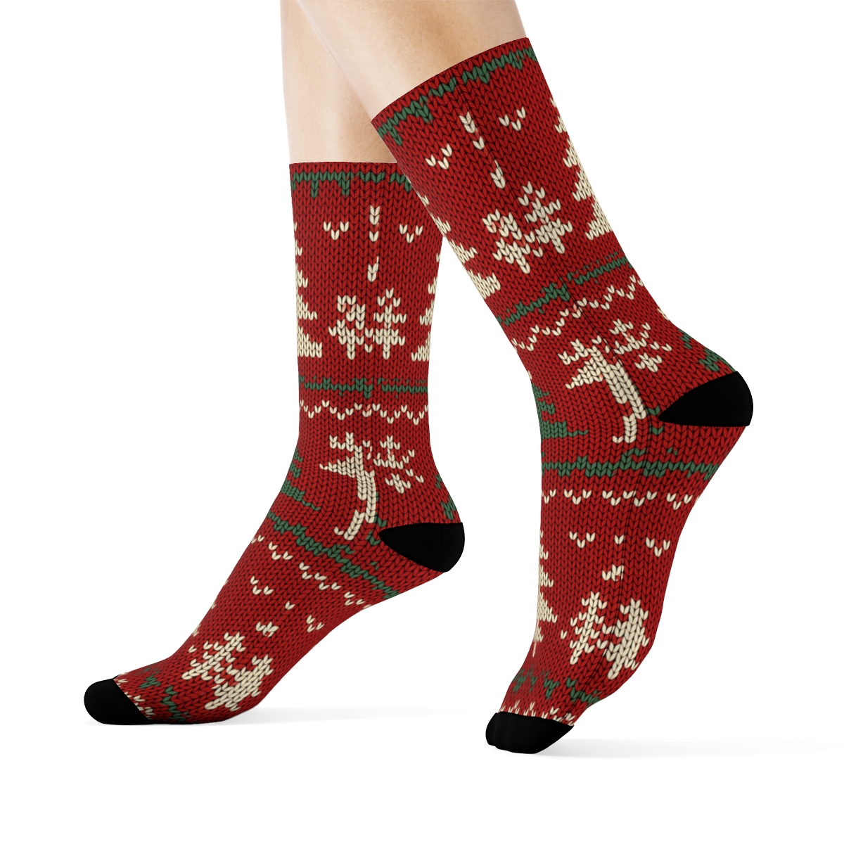 Nordic Reindeer Knitted Fair Isle unique graphic crew socks