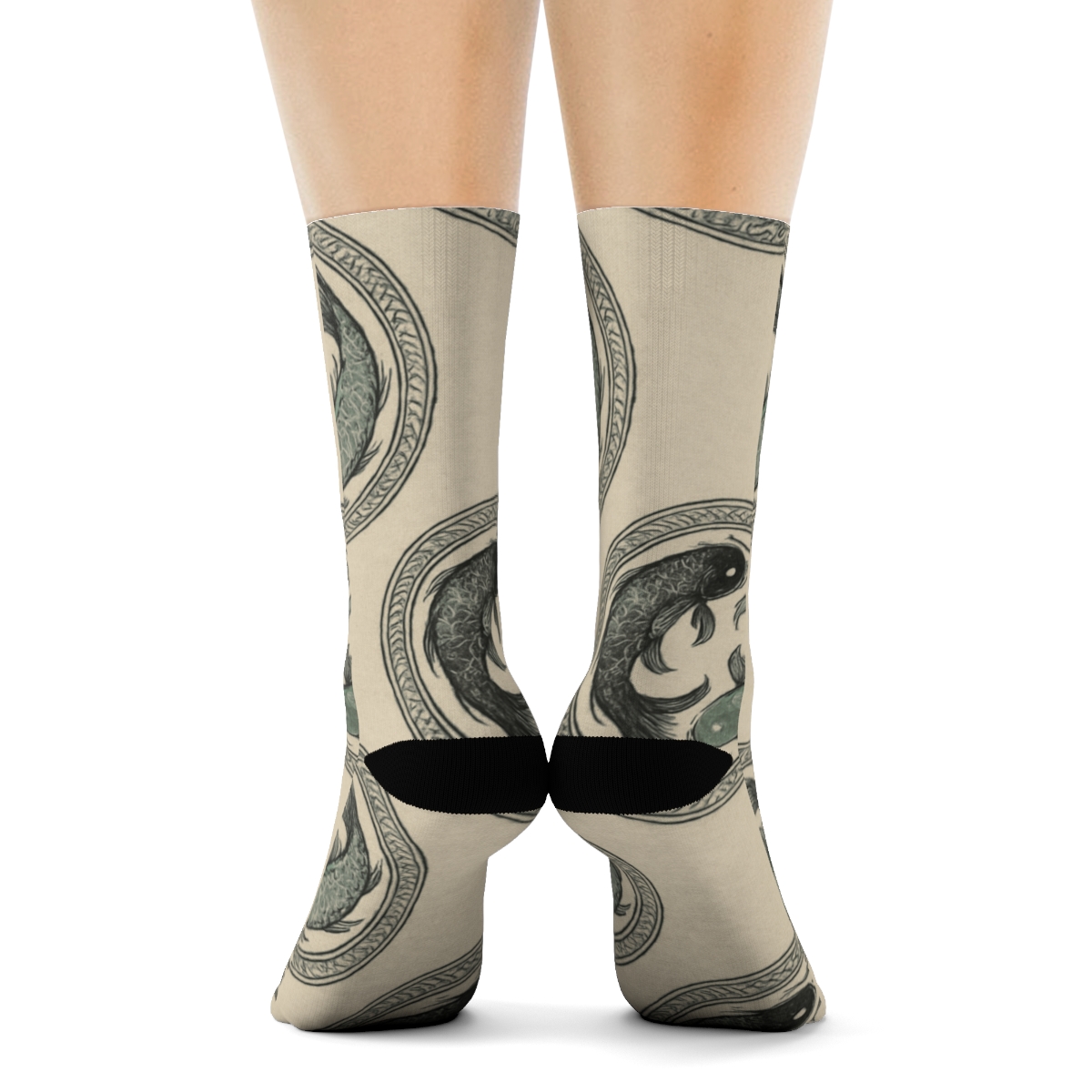 Dual Koi Circle Progression trendy patterned crew socks