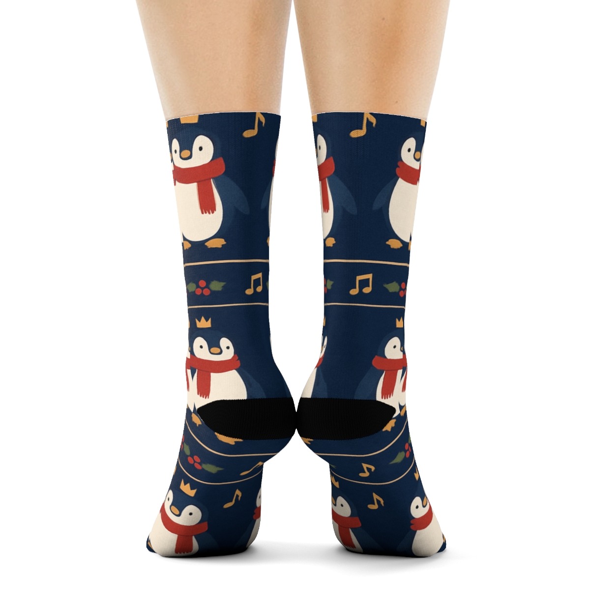Penguin Carol Choir Stripe On Navy unique graphic crew socks