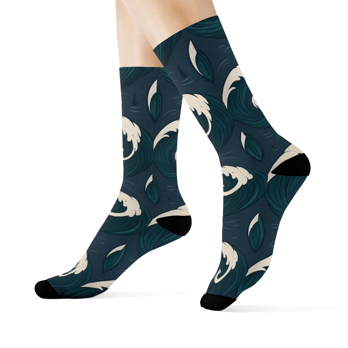 Storm Swell Whirlpool Medallions On Charcoal Blue premium sports crew socks