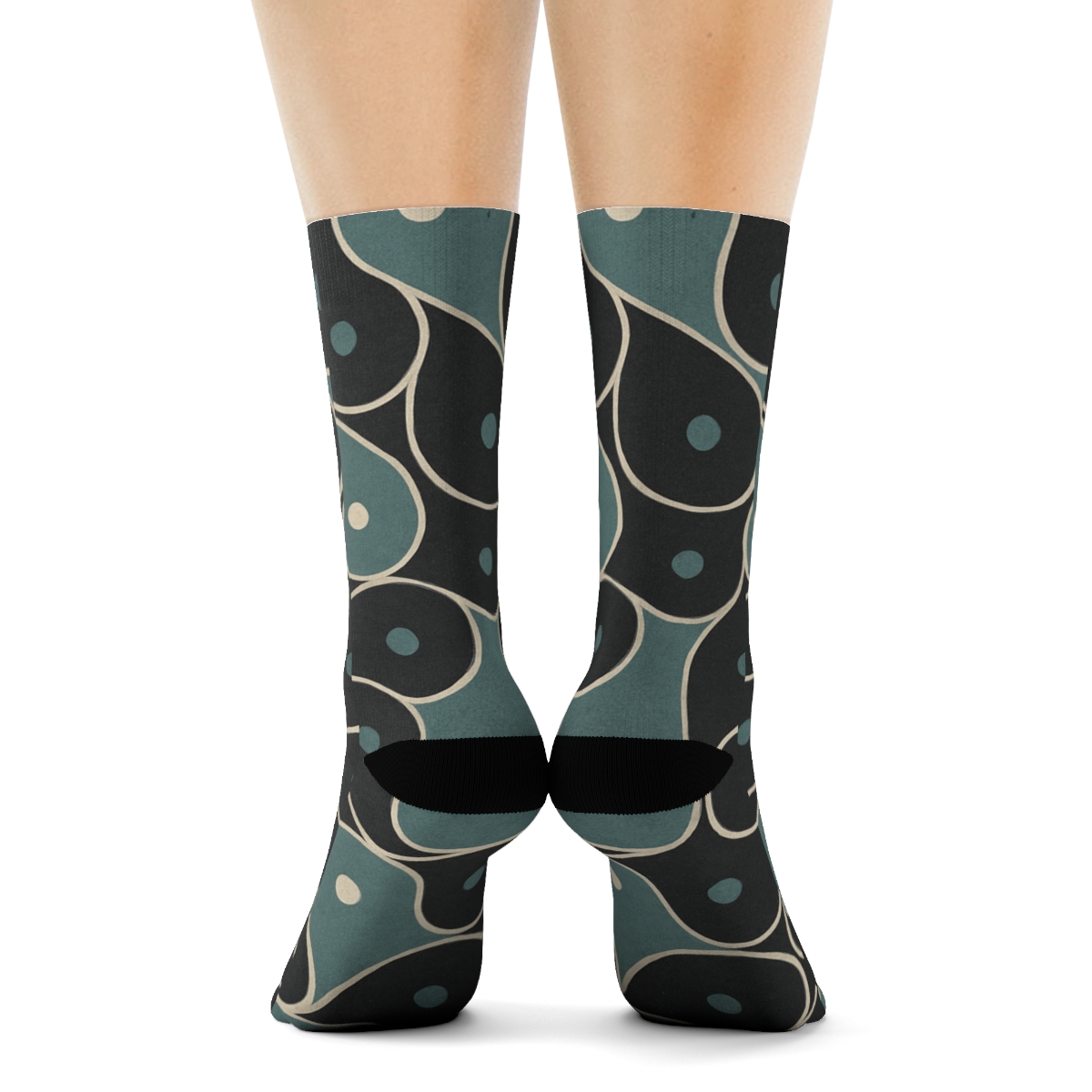 Muted Teal Teardrop Tessellation On Charcoal trendy patterned crew socks
