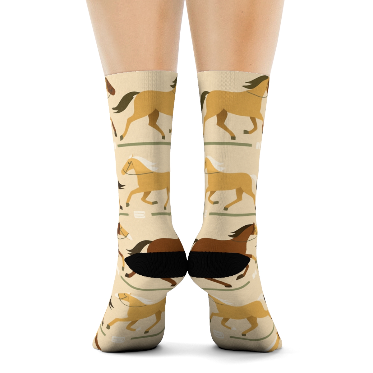 Pasture Rhythm With Galloping Horse Silhouettes trendy patterned crew socks