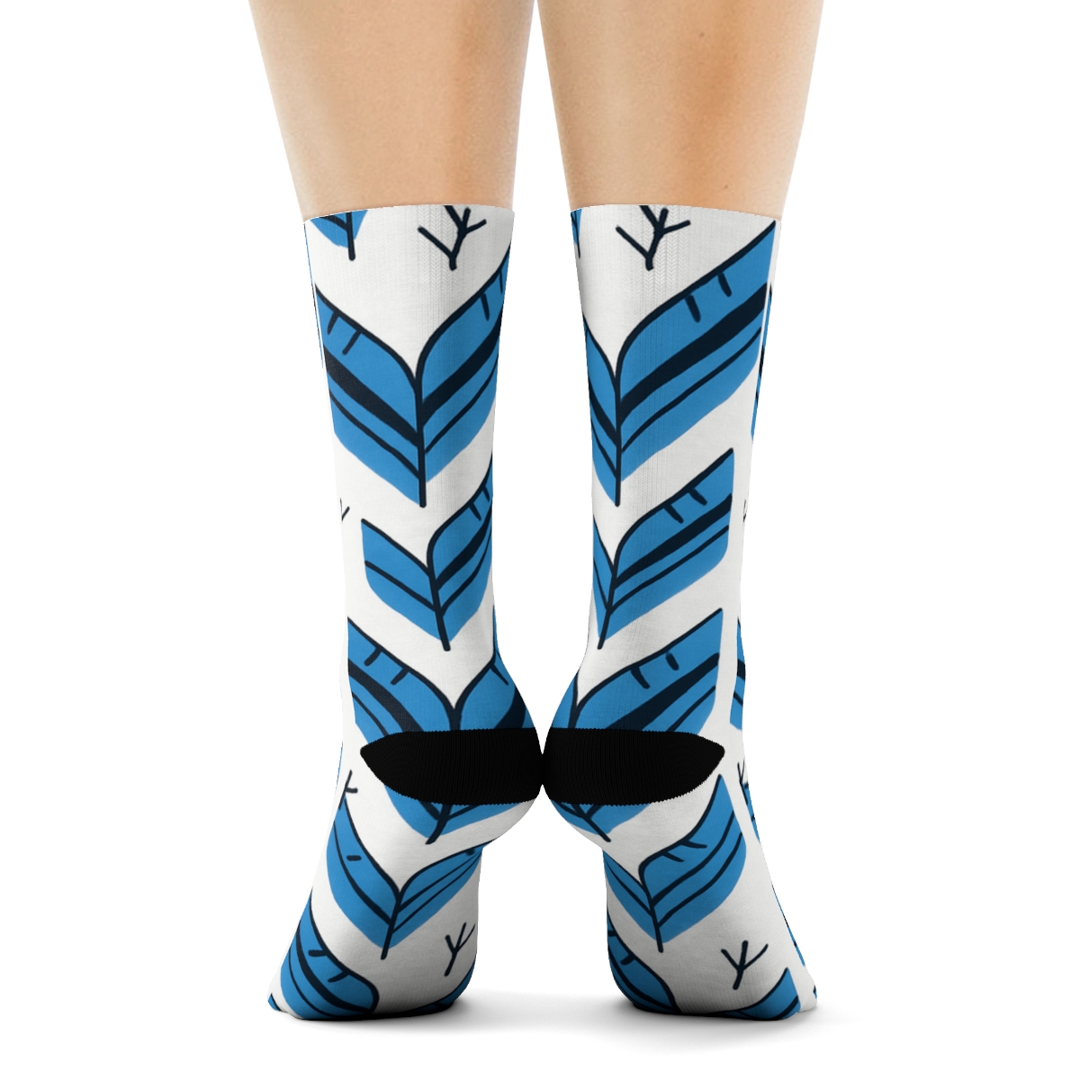 Blue Jay Feather Chevron On White Background unique graphic crew socks