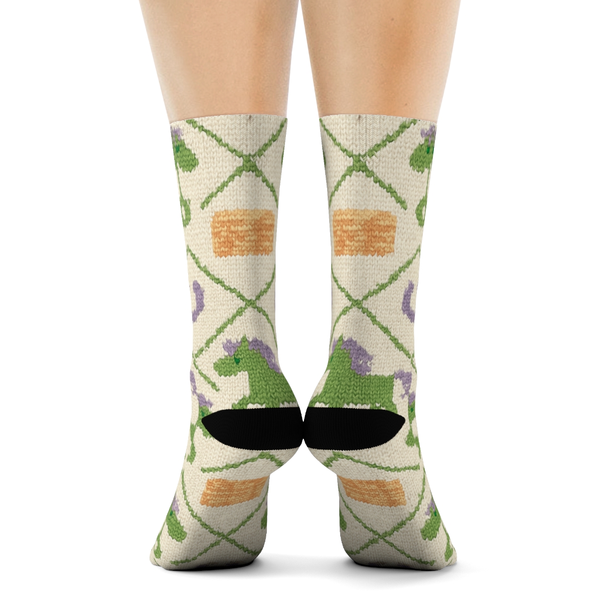 Knitted Meadow Lattice Pony Pattern personalized crew socks