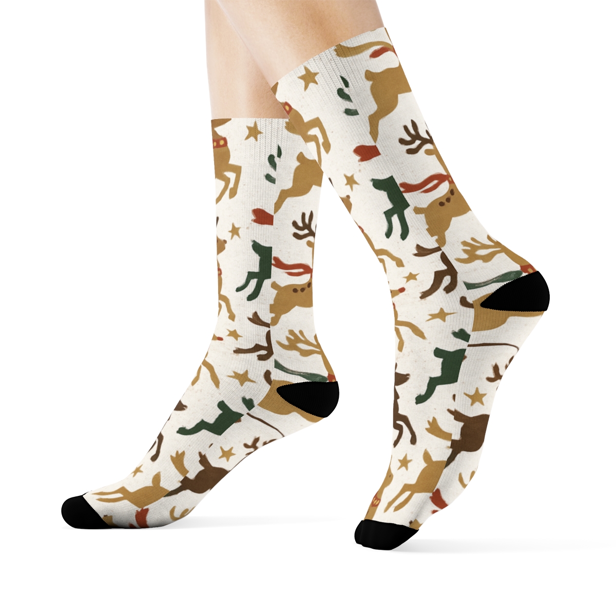Sleigh Party Reindeer Repeat, Rudolph Edition designer printed crew socks