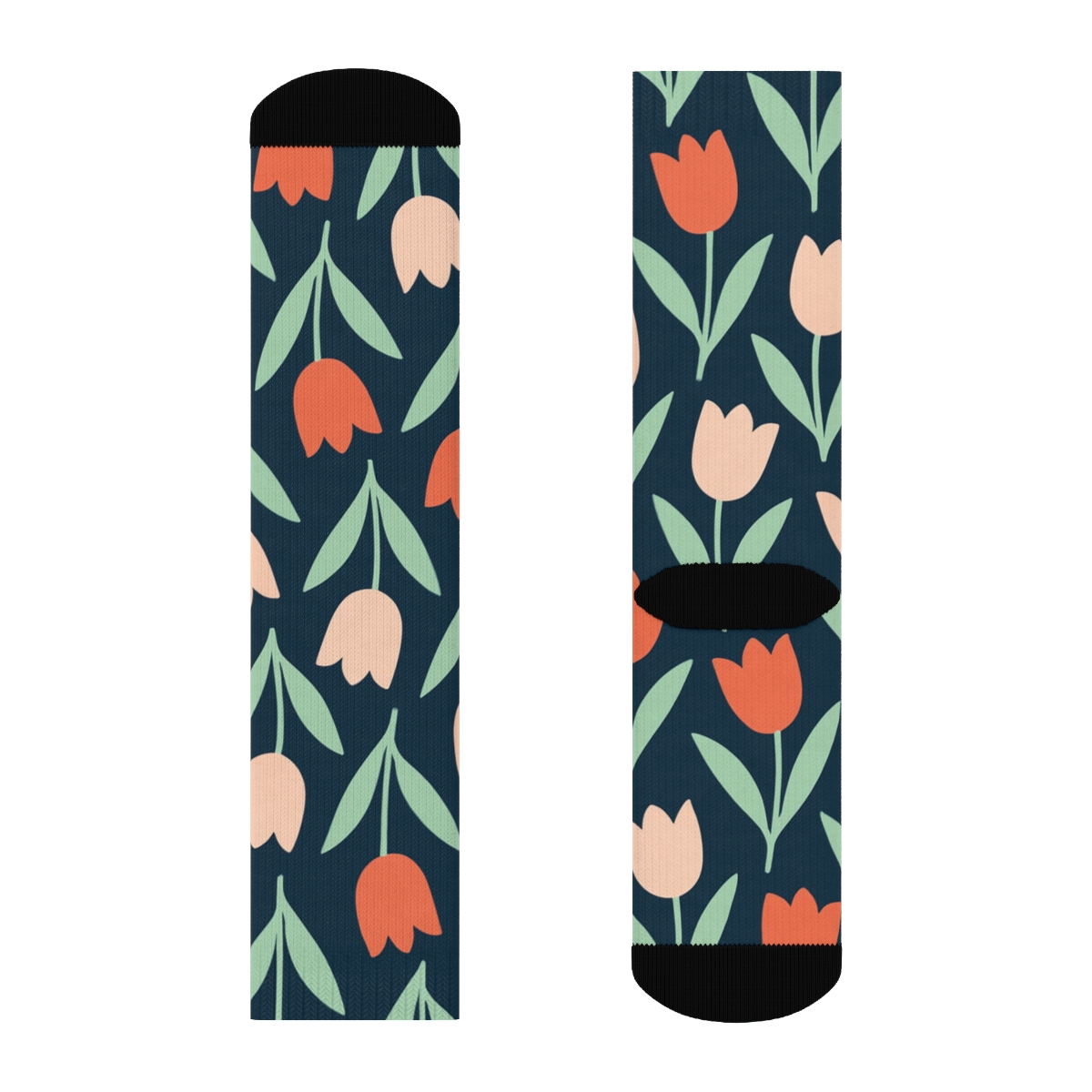 Tulip Chevron On Navy Blue Background designer printed crew socks