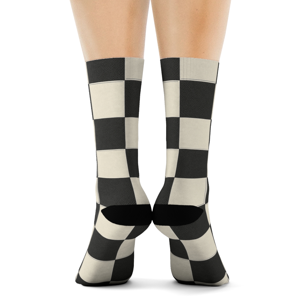 Graphite And Ivory Offset Checkerboard With Micro Herringbone Fills unique graphic crew socksGraphite and Ivory Offset Checkerboard with Micro Herringbone Fills Crew Socks - Image 4