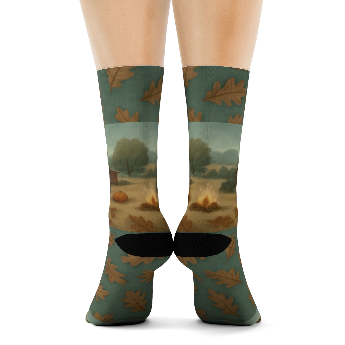 Cozy Cabin Wraparound Autumn Scene personalized crew socks