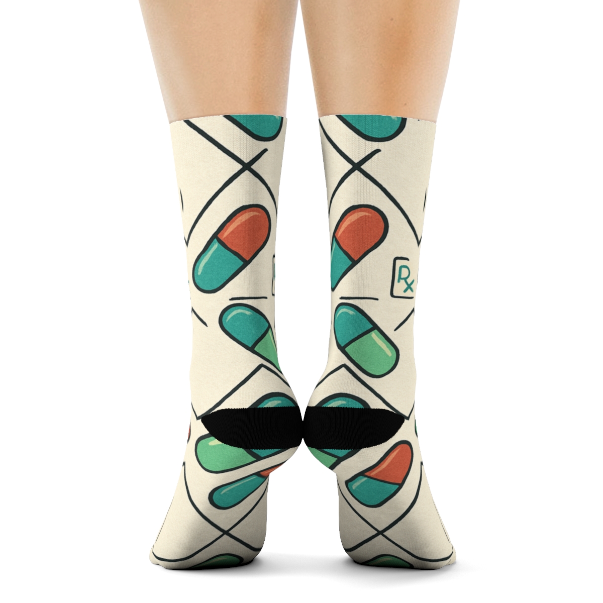 Capsule Lattice With Pharmacist Labels designer printed crew socks