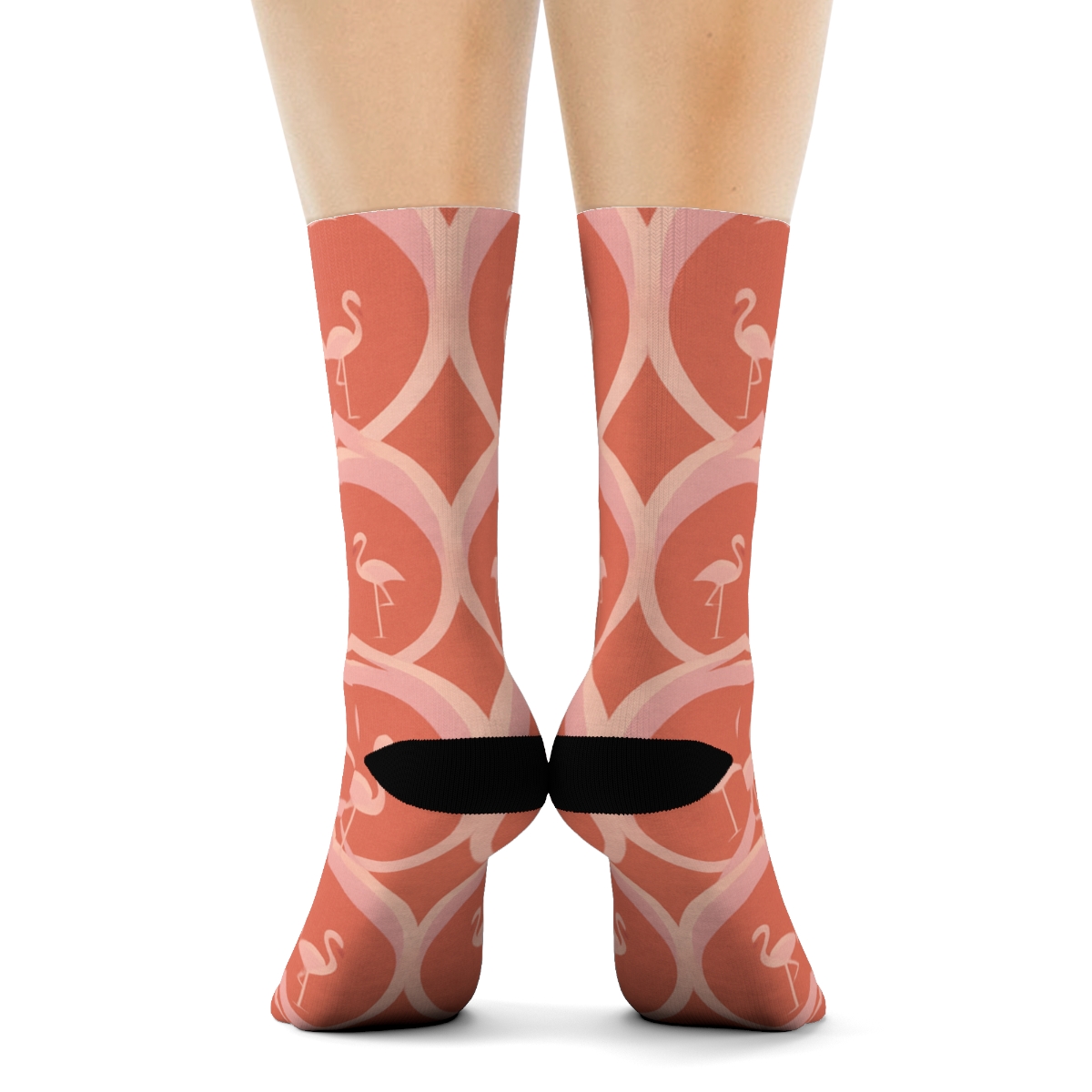 Flamingo Neck Loop Lattice On Pale Coral unique graphic crew socks