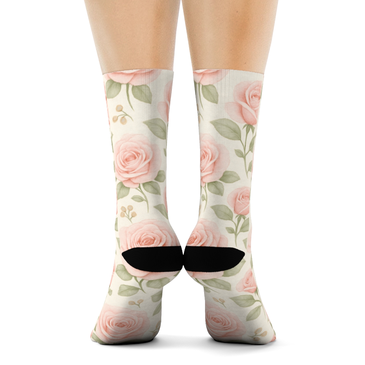Pastel Rose Grid On Cream Background premium sports crew socks