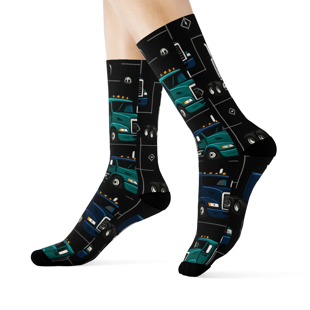 Midnight Convoy Grid For Road Hero Truck Driver premium sports crew socks