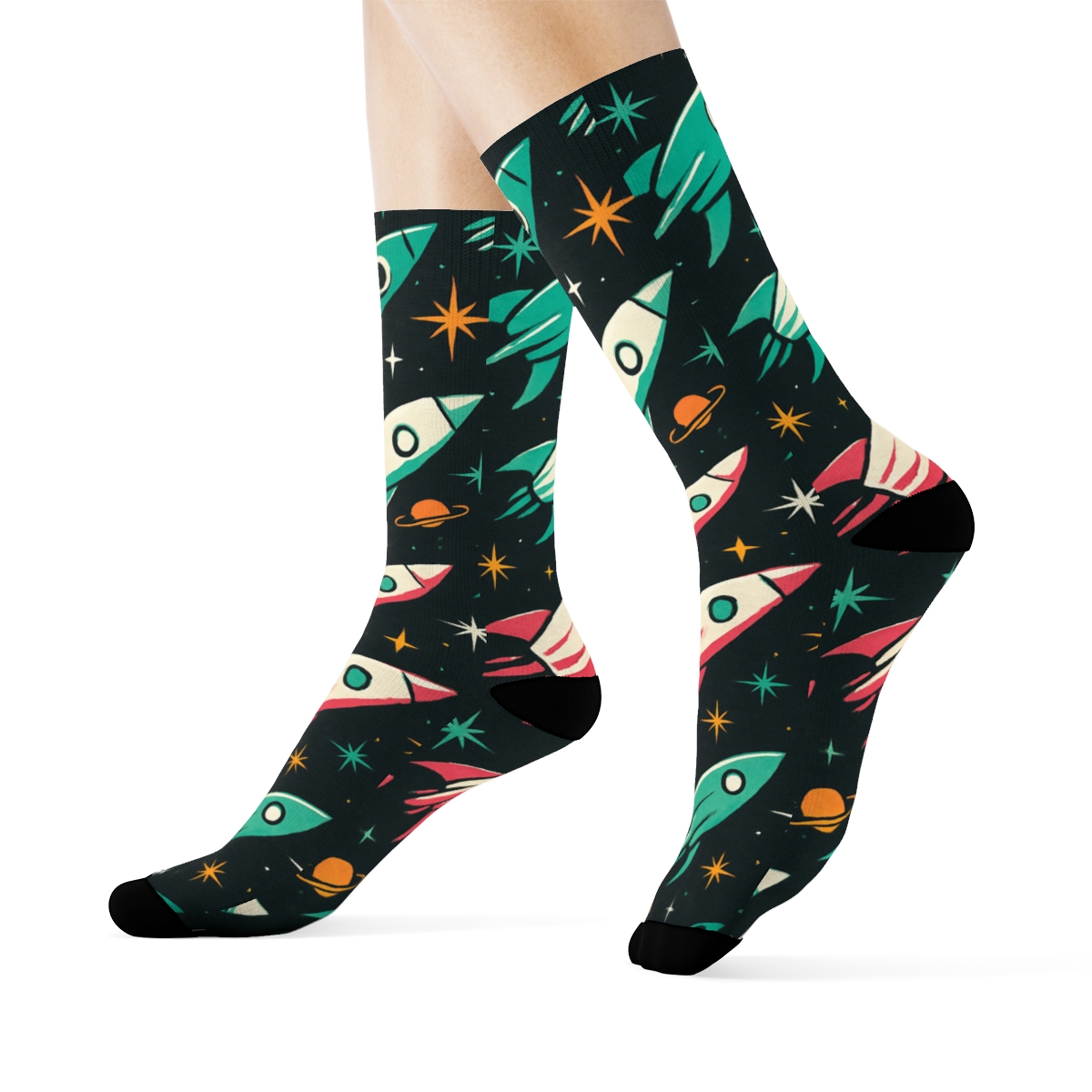 Retro Rocket Chevron Flight Path unique graphic crew socks