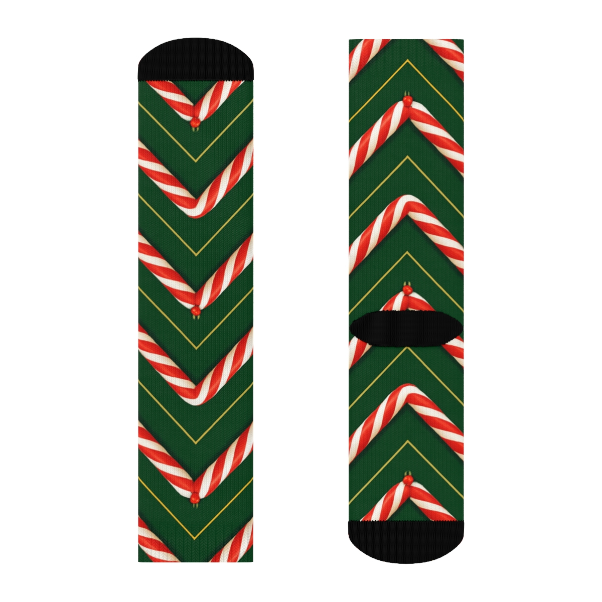 Xmas Candy Cane Chevron On Green stylish athletic crew socks