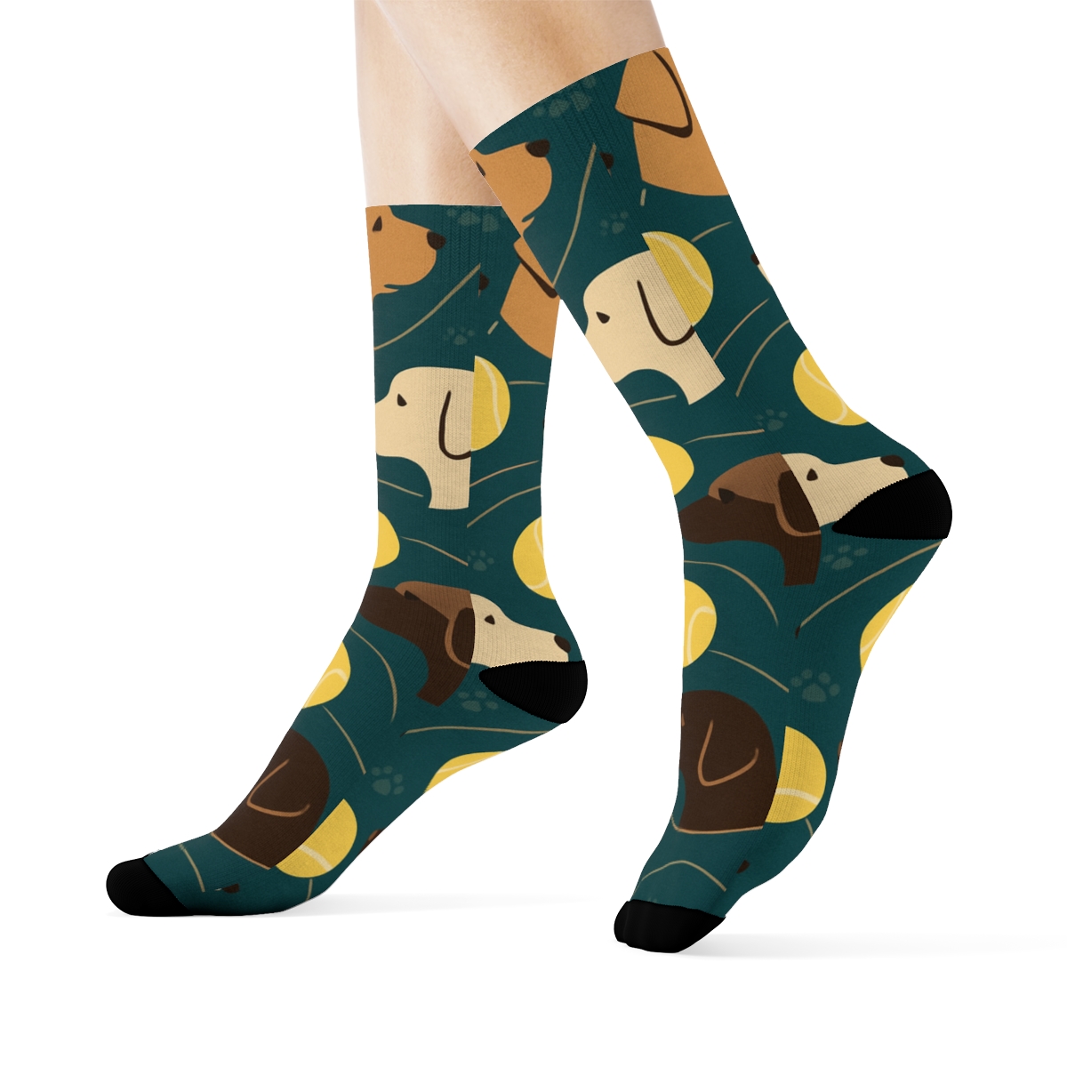 Starry Tennis Ball Orbit Pattern Labrador Retriever custom crew socks