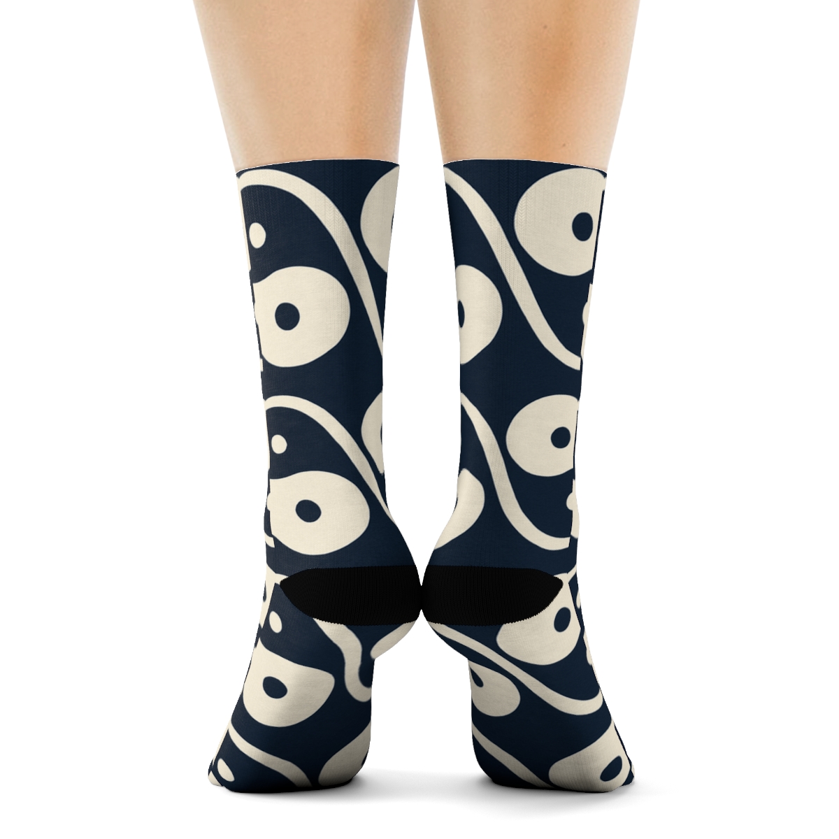 Minimal Teardrop Wave Lattice On Deep Indigo personalized crew socks
