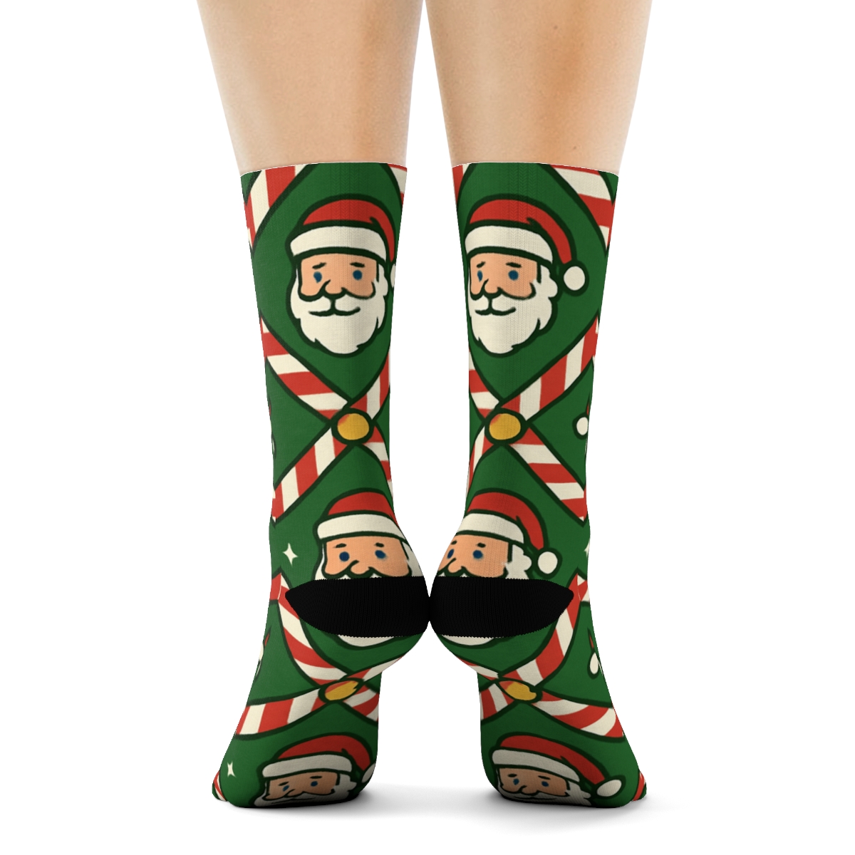 Candy Cane Lattice With Santa Claus Cameos comfortable cotton crew socks