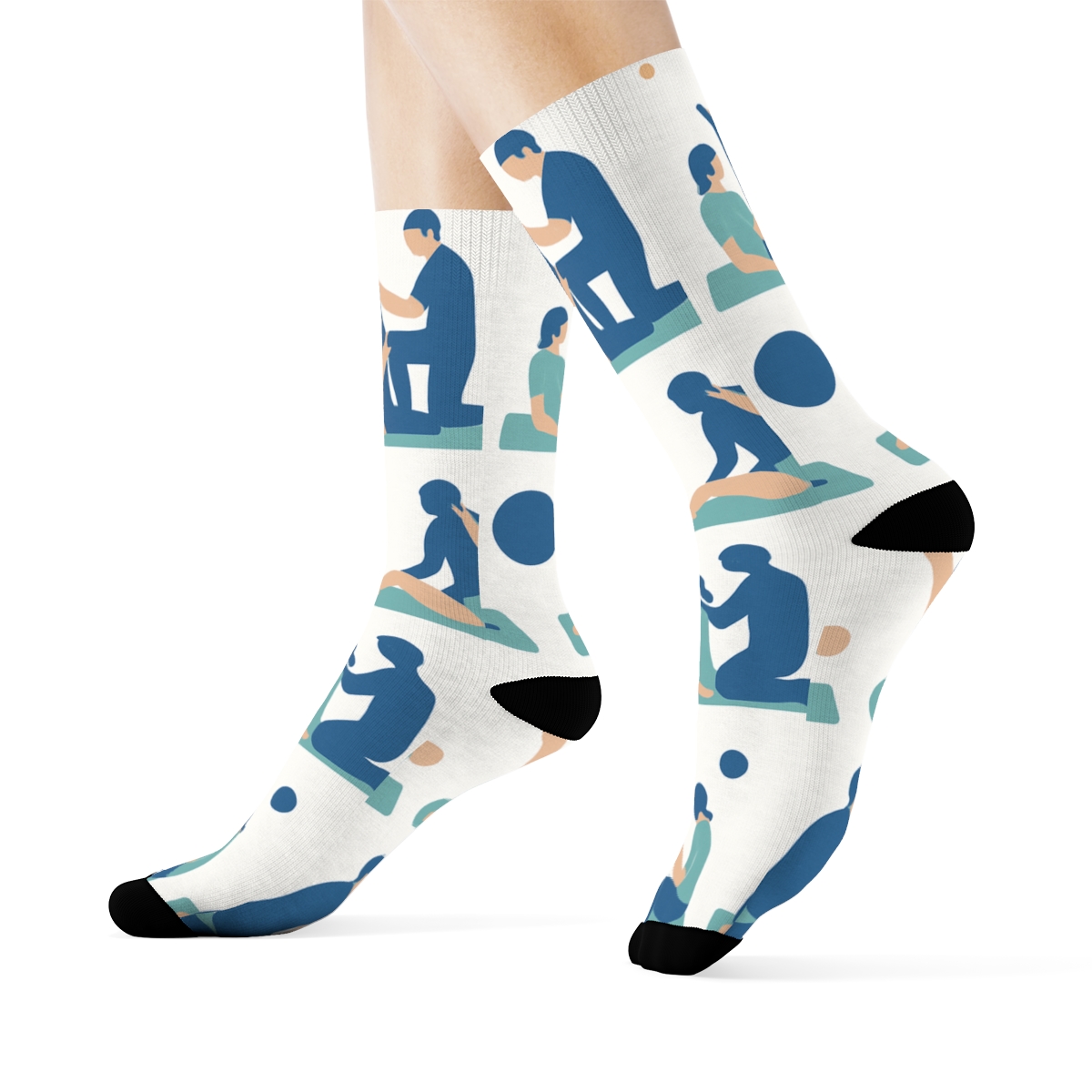 Therapy Ball Grid With Physical Therapist Silhouettes stylish athletic crew socks