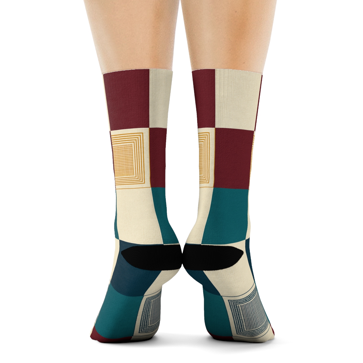 Bold Multi Color Large Block Spotlight Check designer printed crew socks