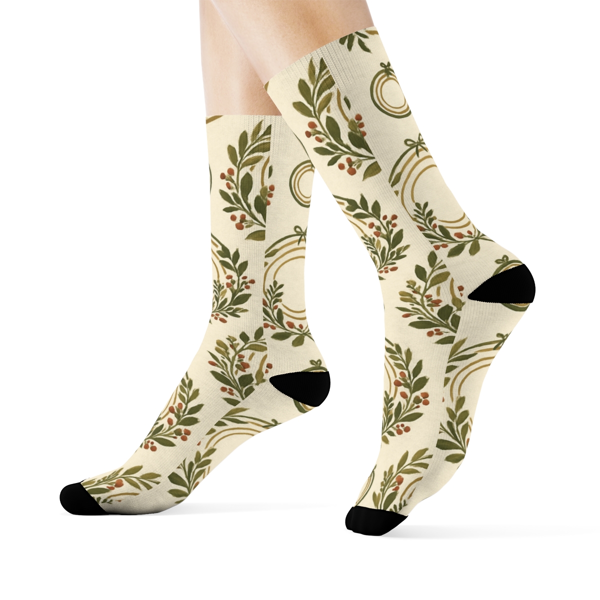 Floral Hoop Wreath In Concentric Poster Rings comfortable cotton crew socksFloral Hoop Wreath in Concentric Poster Rings Crew Socks - Image 3