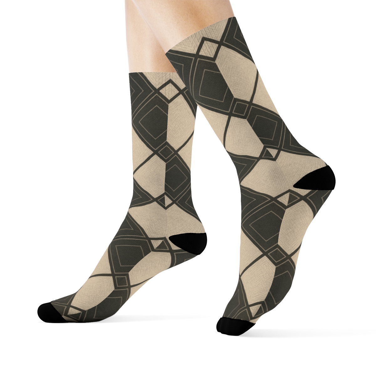 Charcoal And Ivory Diagonal Diamond Check With Micro Herringbone Fills custom crew socks