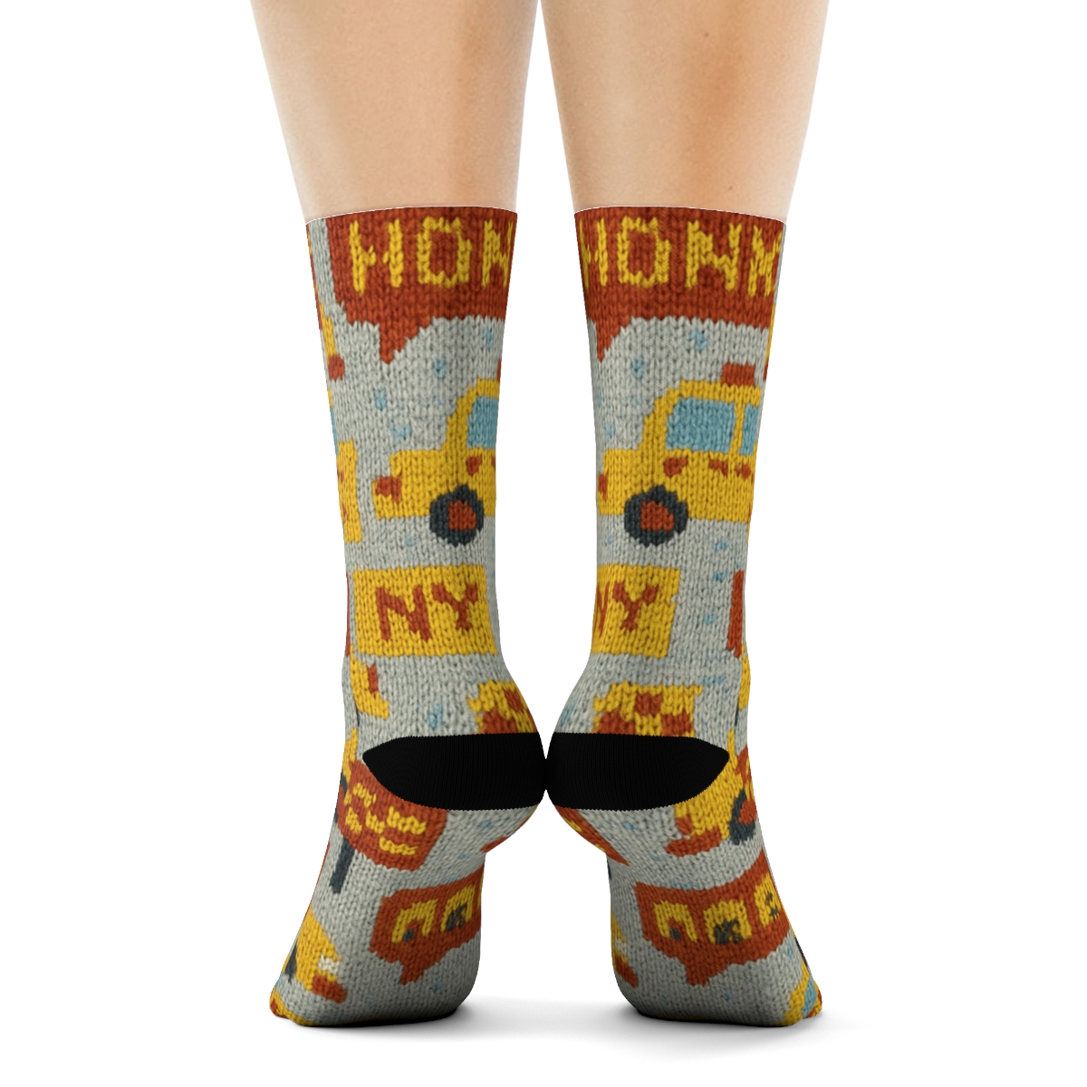 Taxi Driver Parade Knit Mosaic On City Gray designer printed crew socks