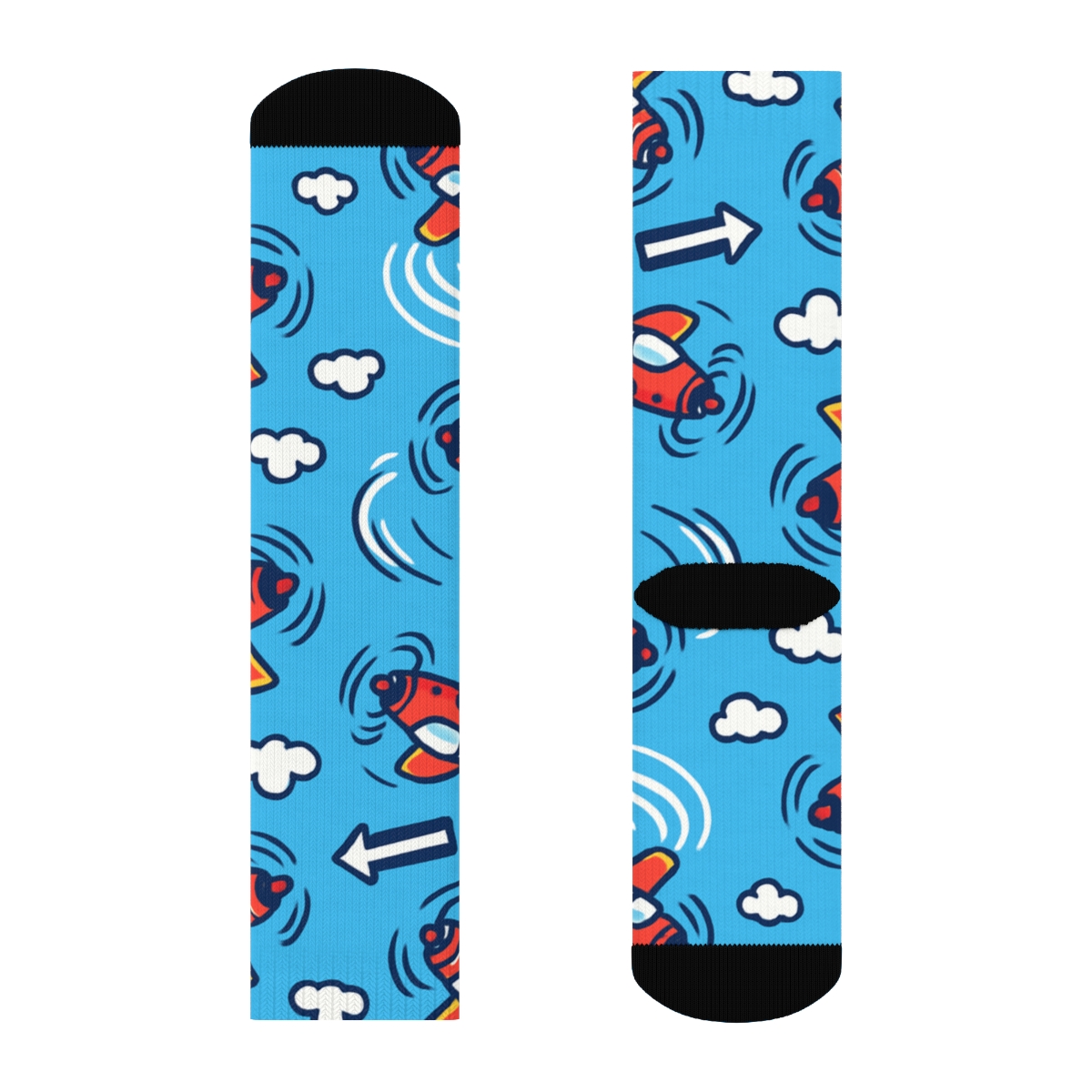 Playful Airplane Race Scatter On Sky Blue personalized crew socks