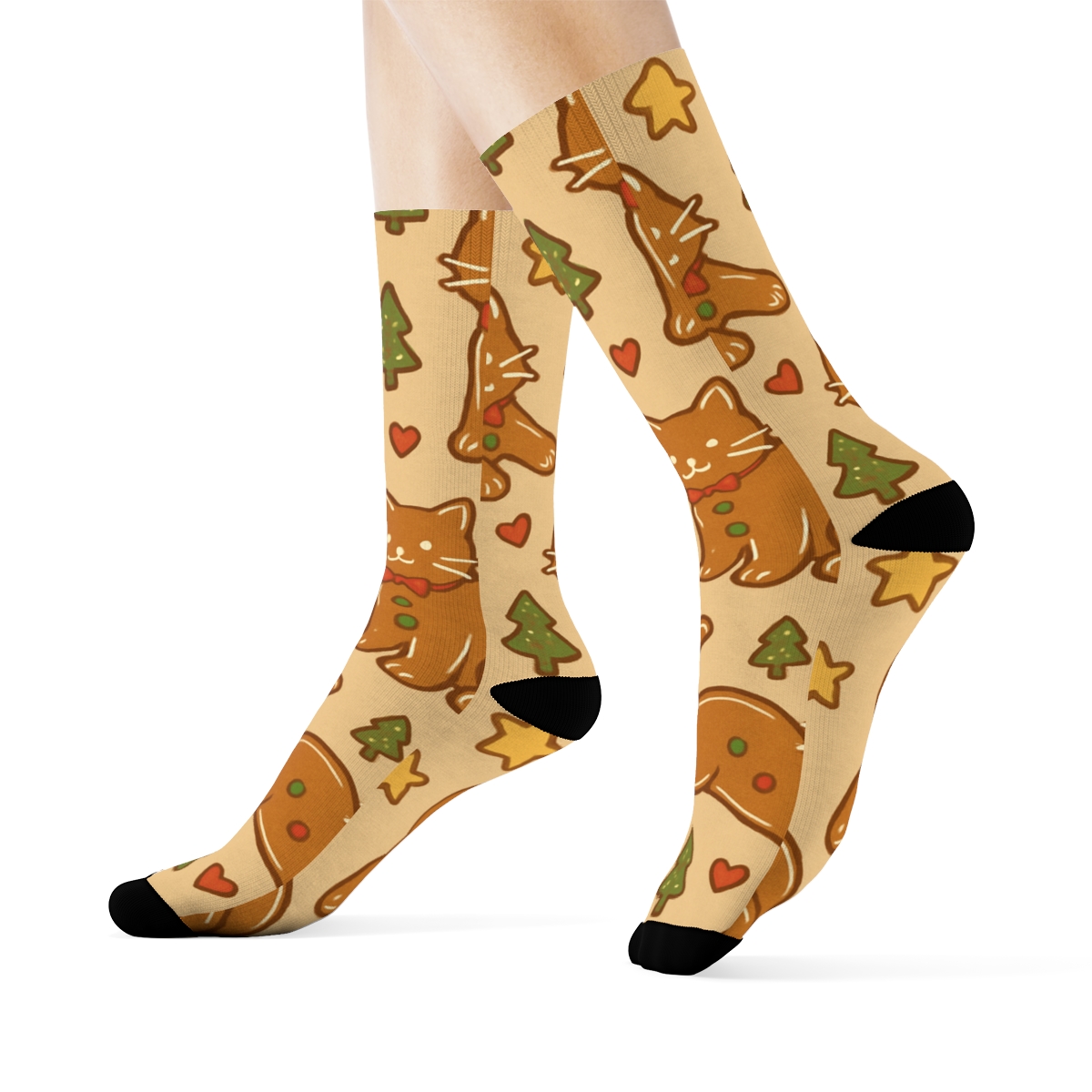 Gingerbread Cat Cookie Scatter trendy patterned crew socks