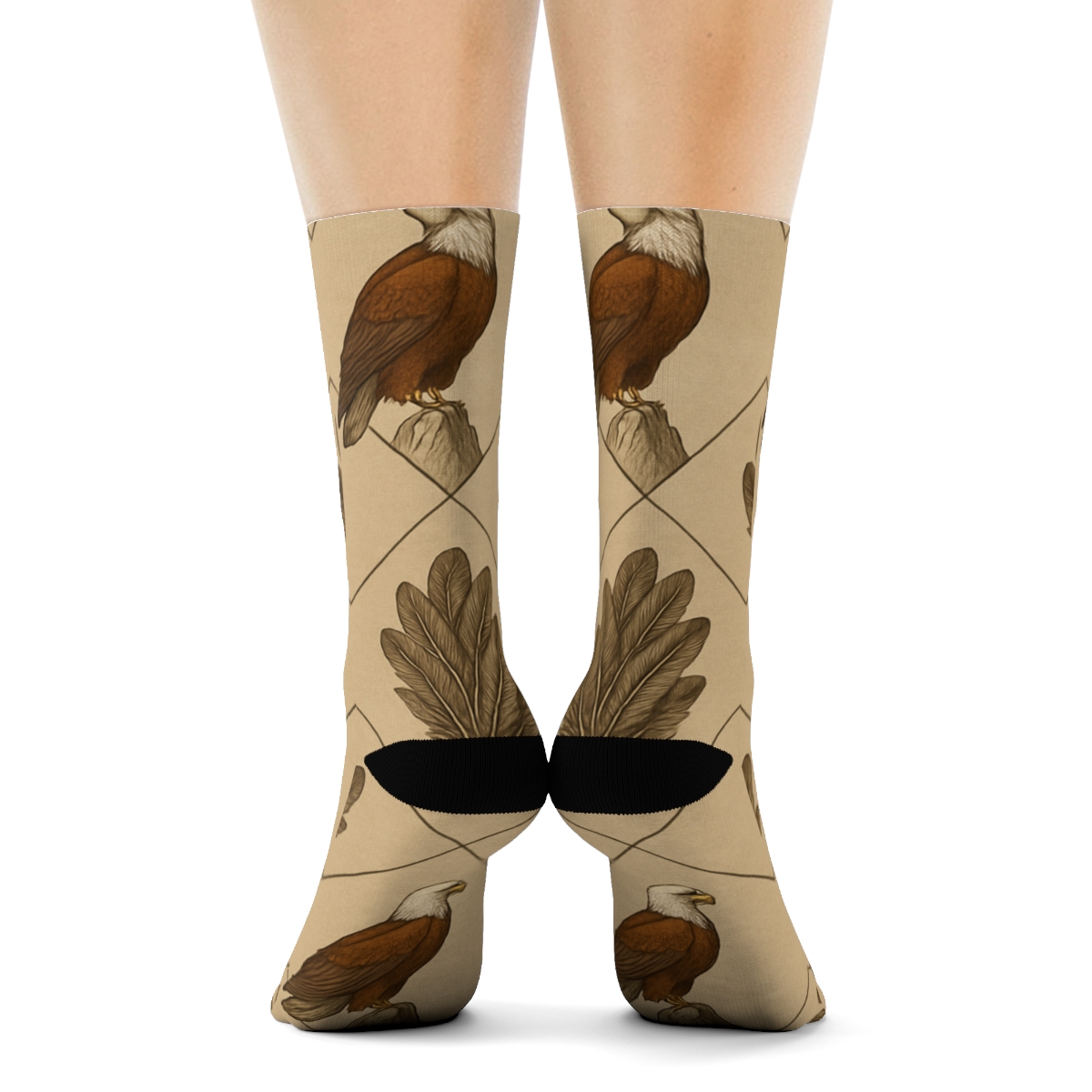 Mountain Eagle-Mosaic Crest Pattern designer printed crew socks