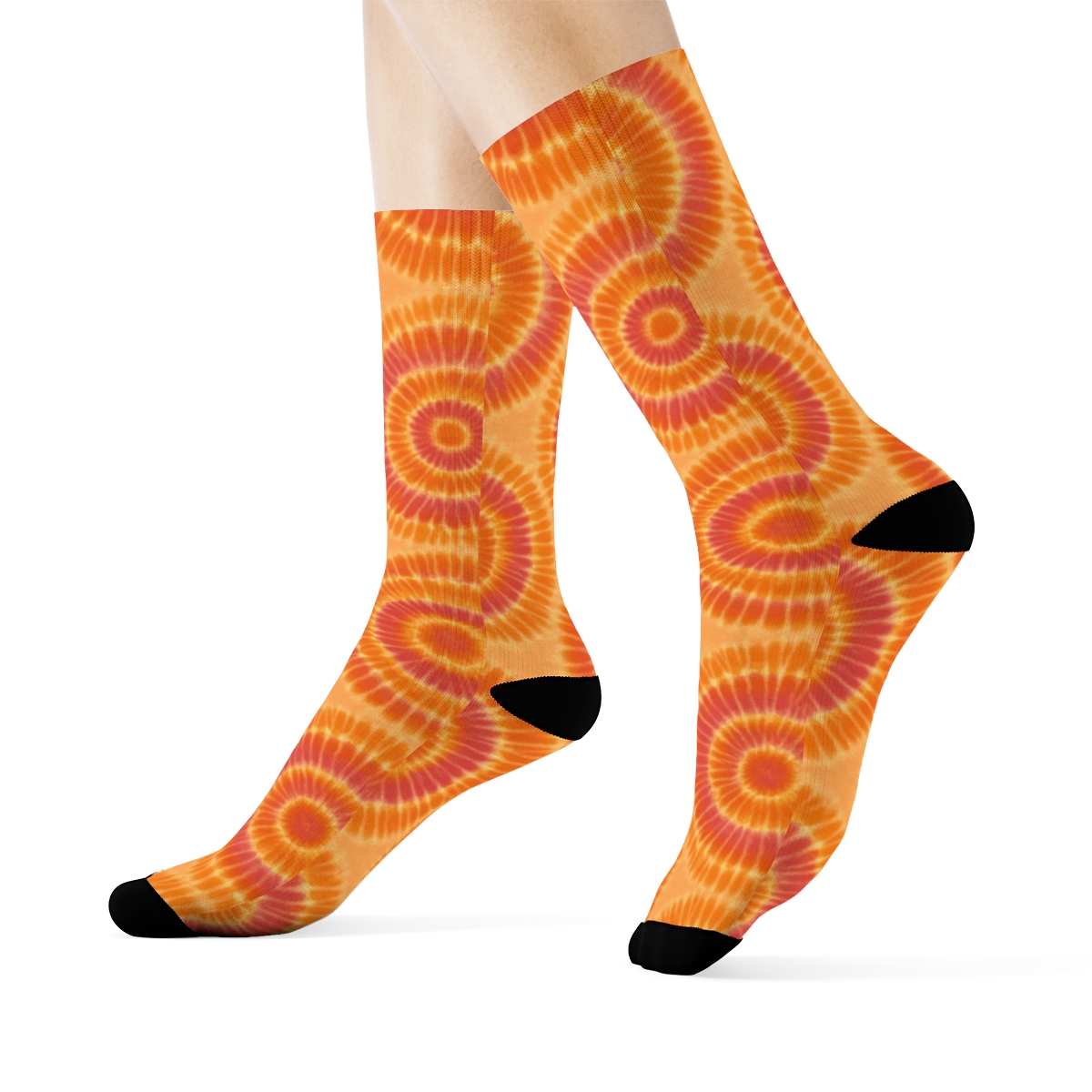 Sunset Bullseye Radiating Mandalas comfortable cotton crew socks