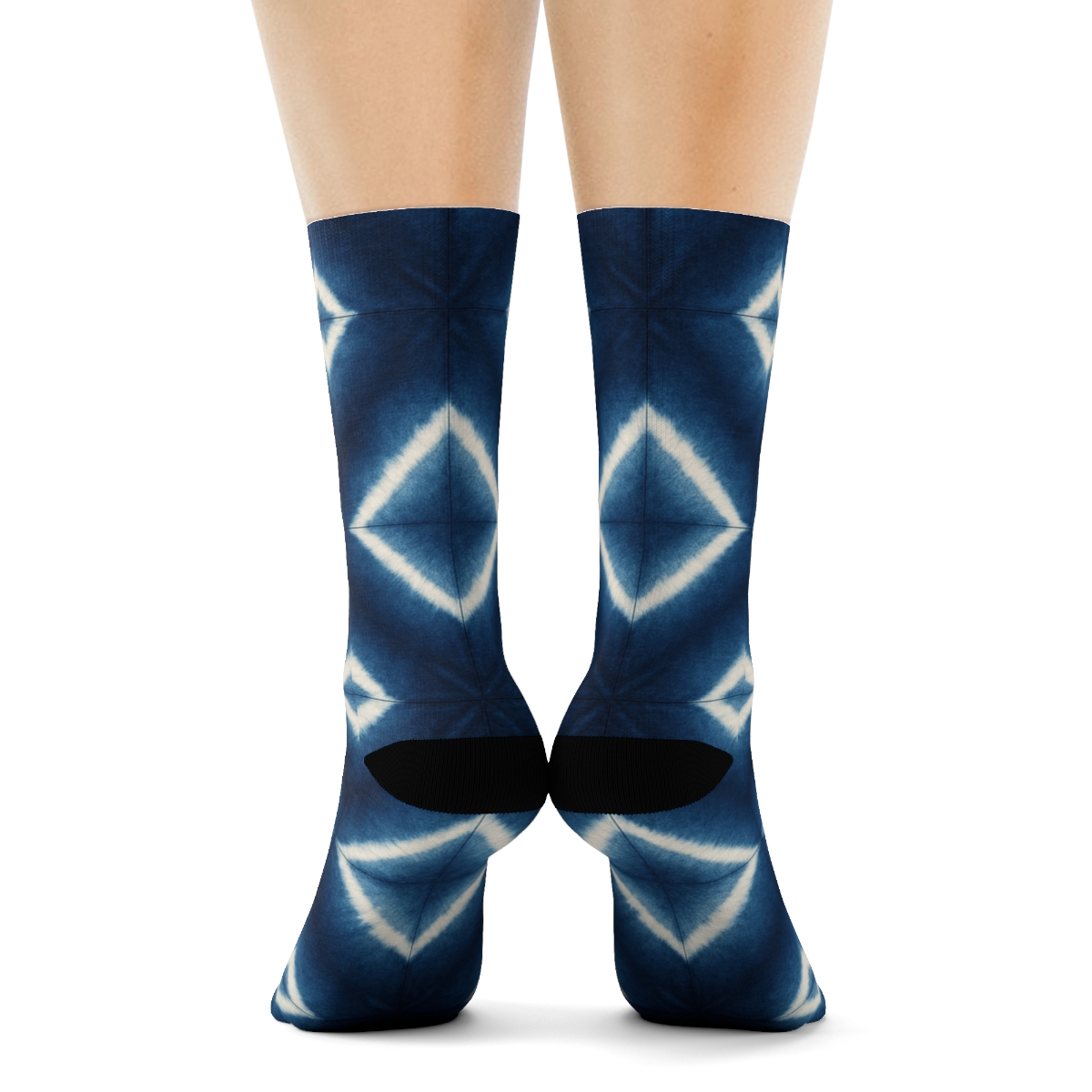 Shibori Diamond Array On Indigo Field soft everyday crew socks