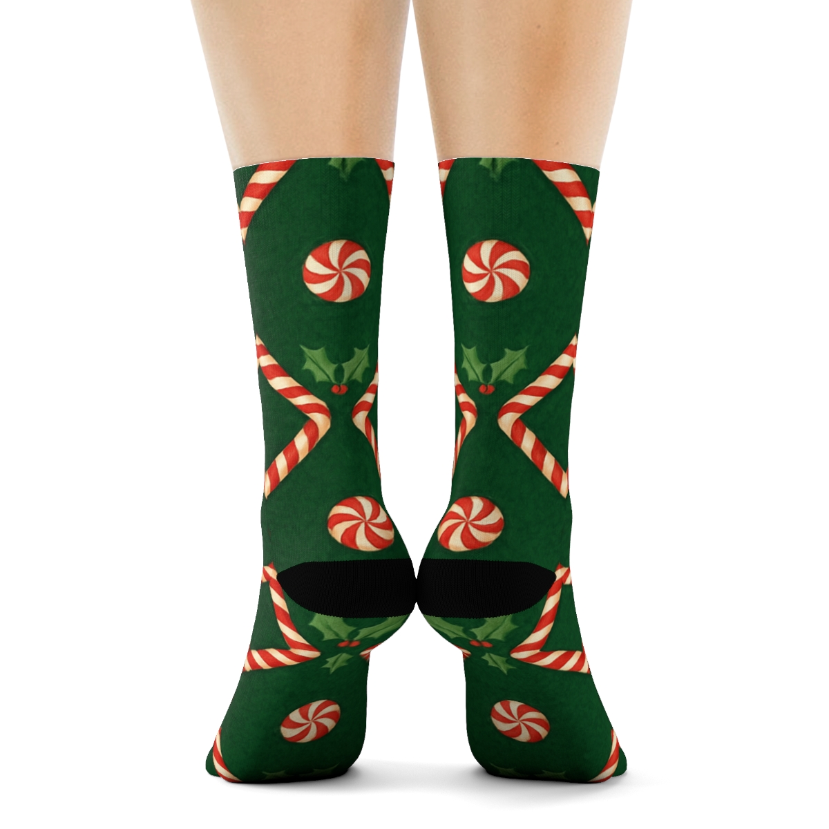 Candy Cane Chevron In Holiday Knit designer printed crew socks