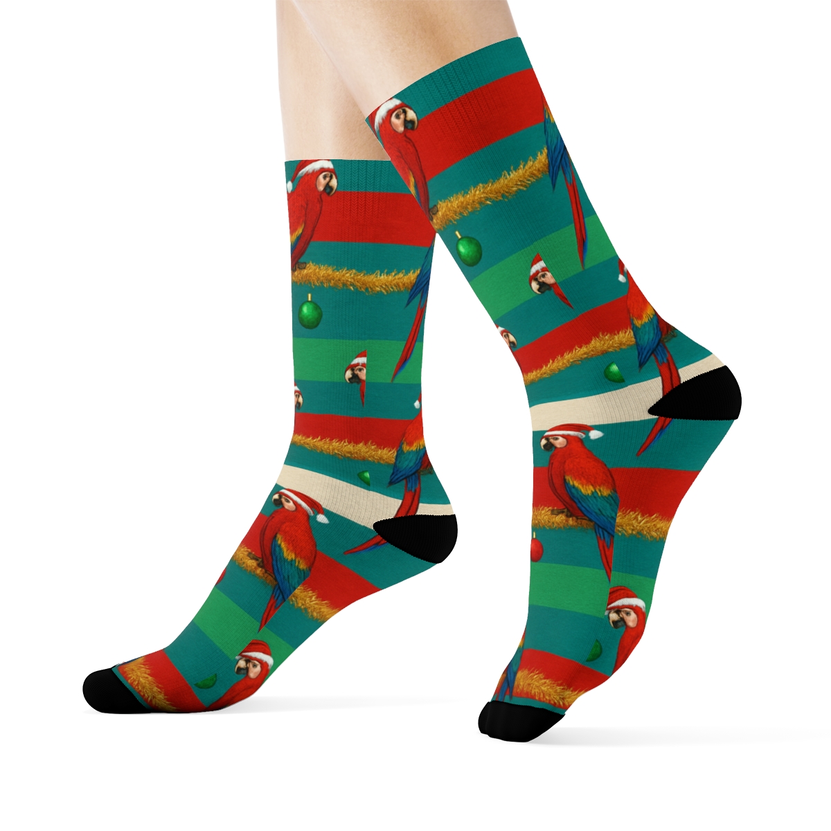 Parrot Tinsel Garland Stripes personalized crew socks