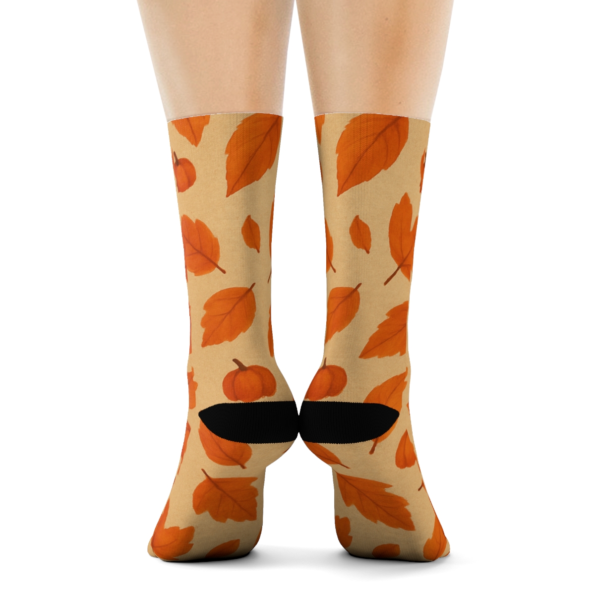 Orange Autumn Leaf Scatter Repeat On Proper Neutral Background unique graphic crew socks