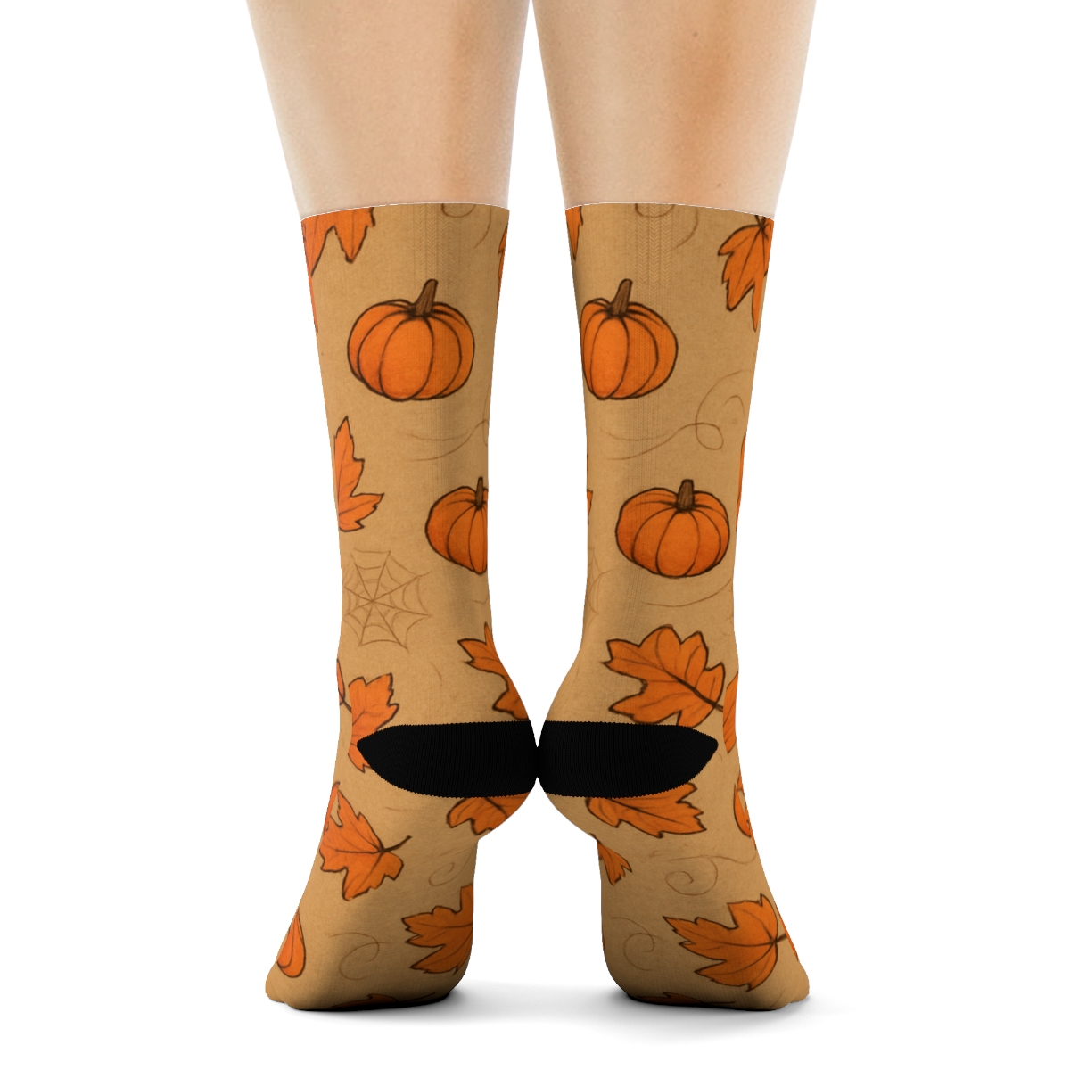 Orange Autumn Leaf Swirl Scatter On Proper Neutral Background premium sports crew socks