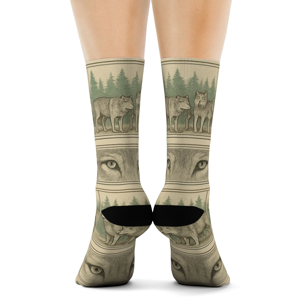 Vintage Poster Tiles With Gray Wolf Pack soft everyday crew socks