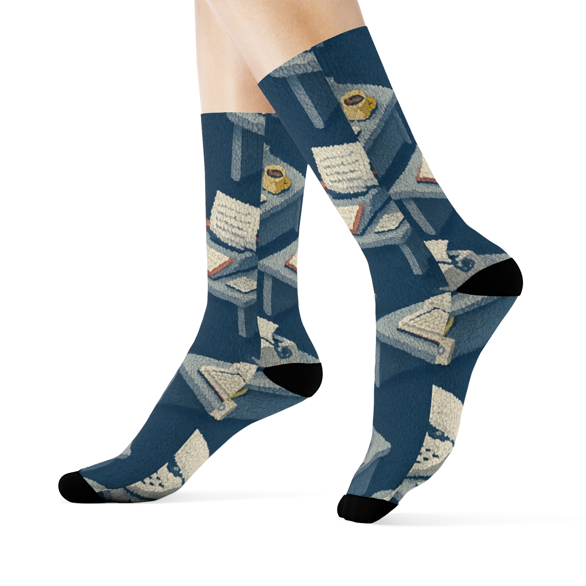 Journalist Newsroom Knit Illusion Grid trendy patterned crew socksJournalist Newsroom Knit Illusion Grid Crew Socks - Image 3