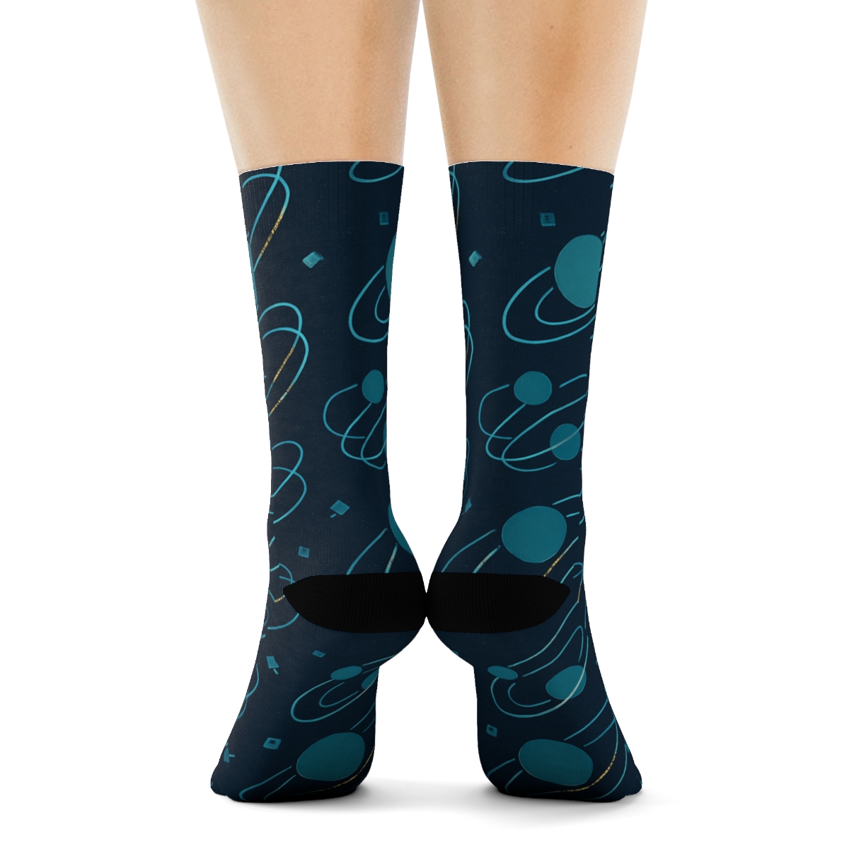 Ionized Teal Orbital Bands On Deep Navy Background designer printed crew socks