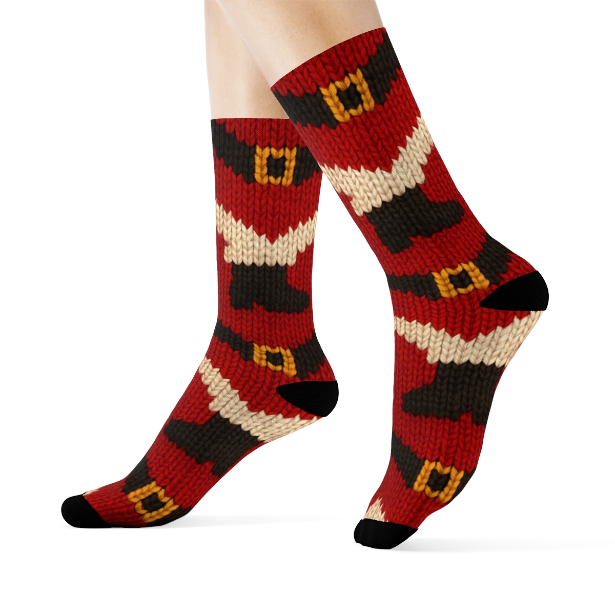 Knitted Illusion Santa Belt And Boot Tessellation premium sports crew socks
