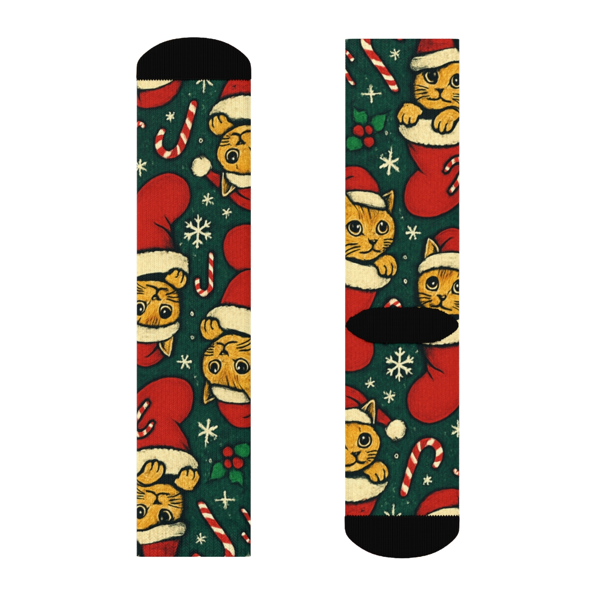 Festive Space Cat Stockings Tessellation On Midnight Green Background stylish athletic crew socks