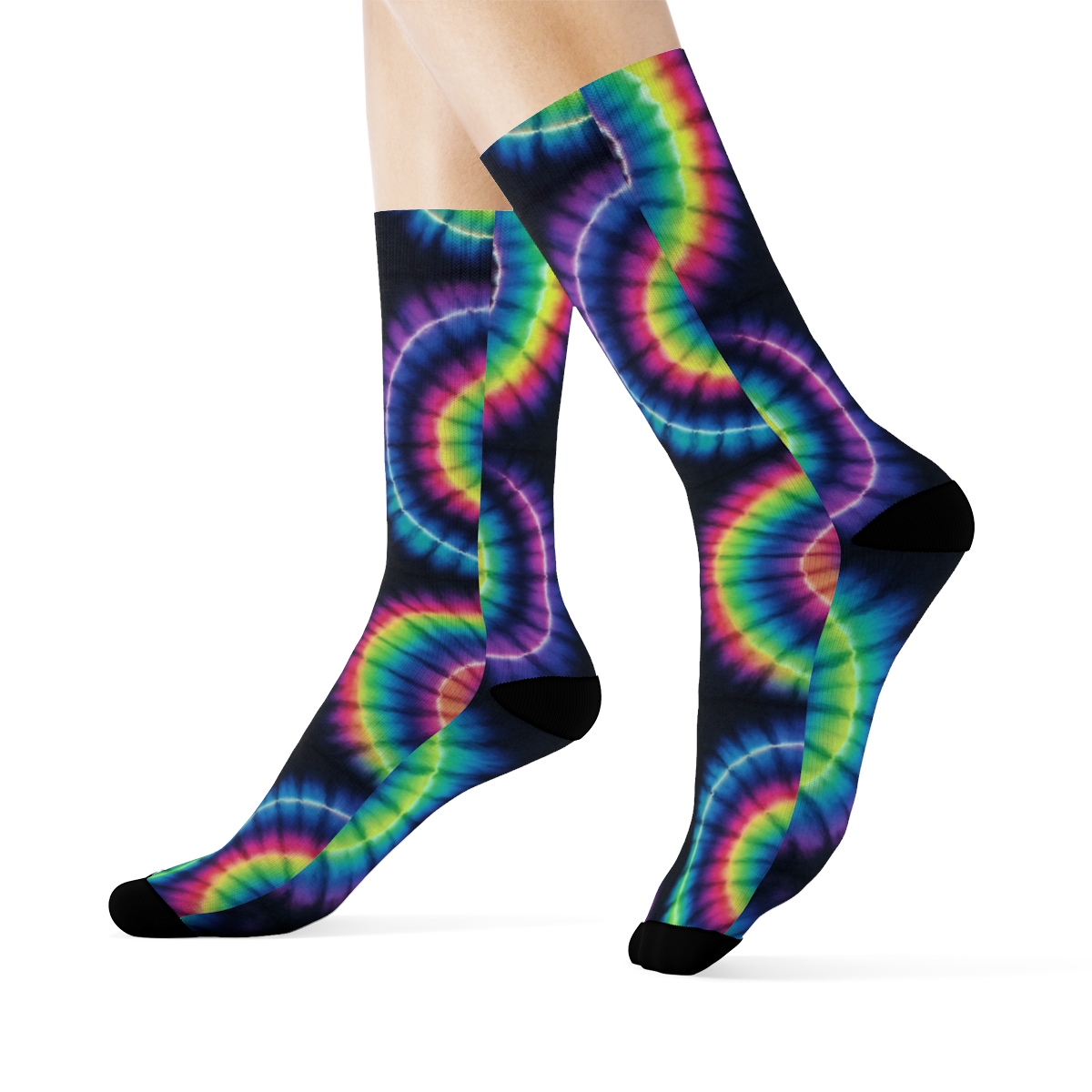 Neon Spiral Whorl Tile Lattice On Black Background soft everyday crew socks