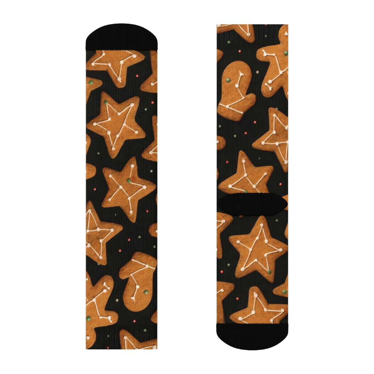 Black Background Xmas Gingerbread Constellation Scatter designer printed crew socks