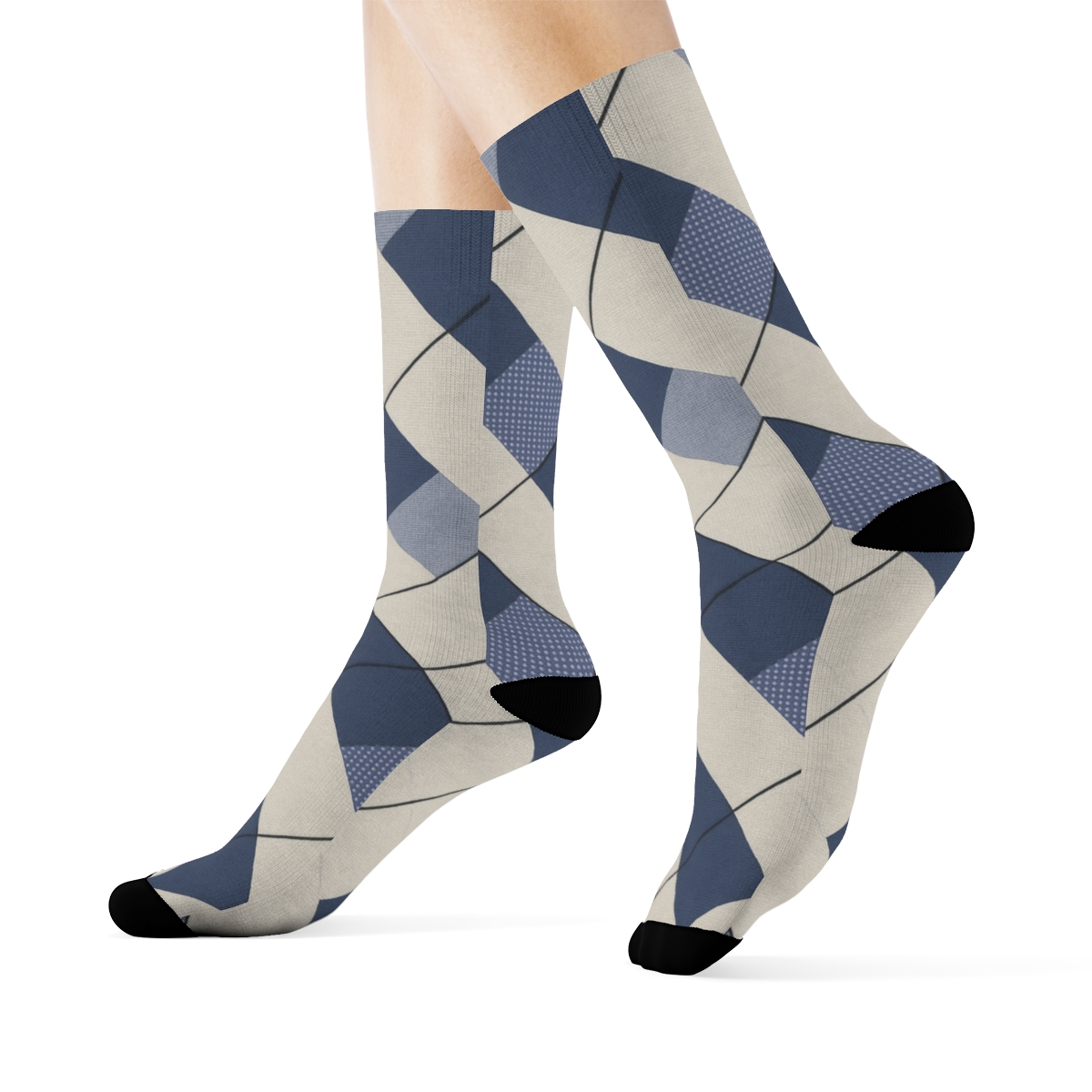Indigo Diamond Check With Nested Micro Check Inlays personalized crew socks