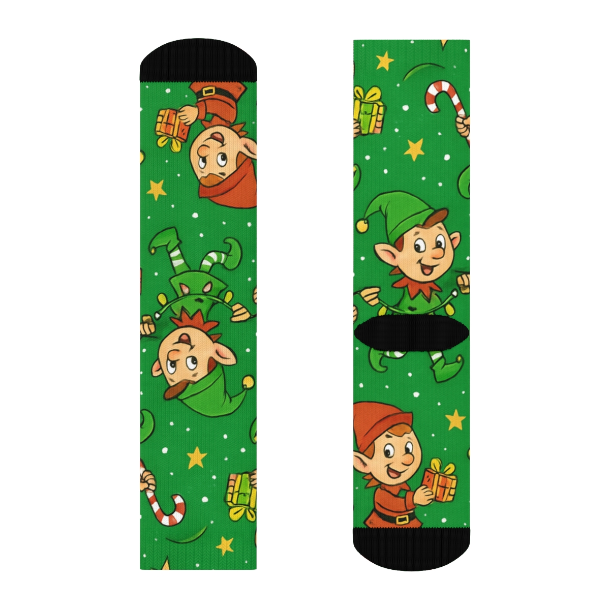 Elves In Diagonal Xmas Workshop Parade personalized crew socks