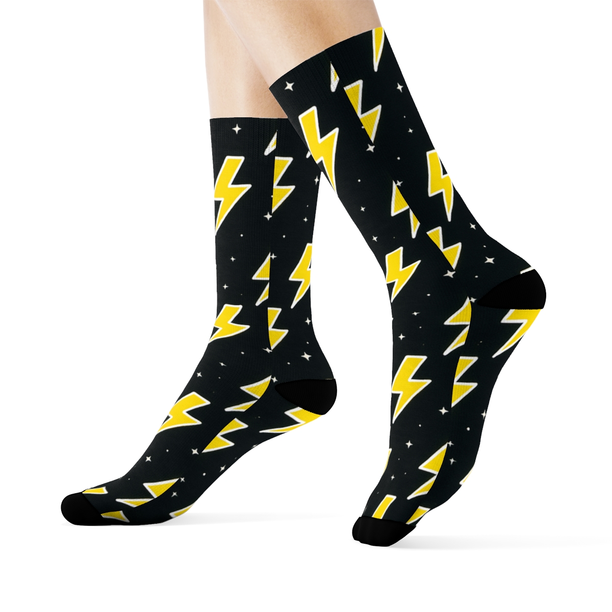 Bolt Grid On Black premium sports crew socks